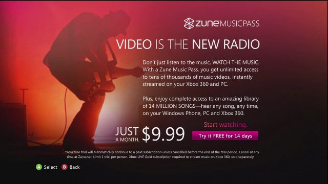 Xbox LIVE Gold Discounted and Zune Music Pass Trial