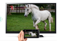 TV with Unicorn being streamed from a phone