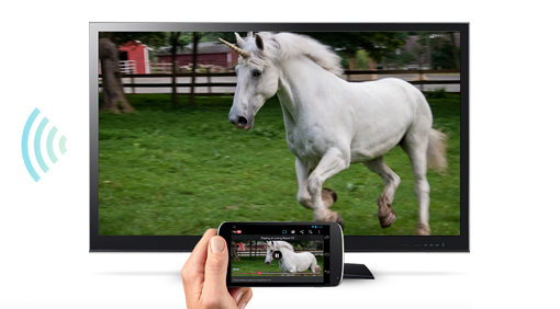 TV with Unicorn being streamed from a phone