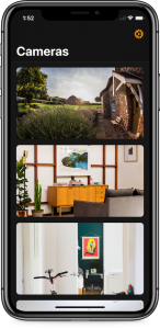 HomeCam Cameras view showing multiple camera pictures